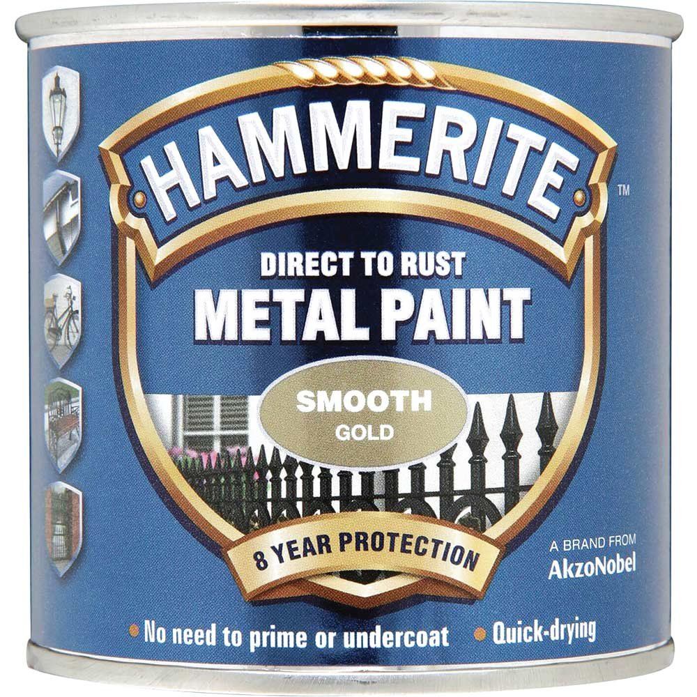 Hammerite 5084847 Direct To Rust Smooth Finish Metal Paint Gold 250Ml - Image 1