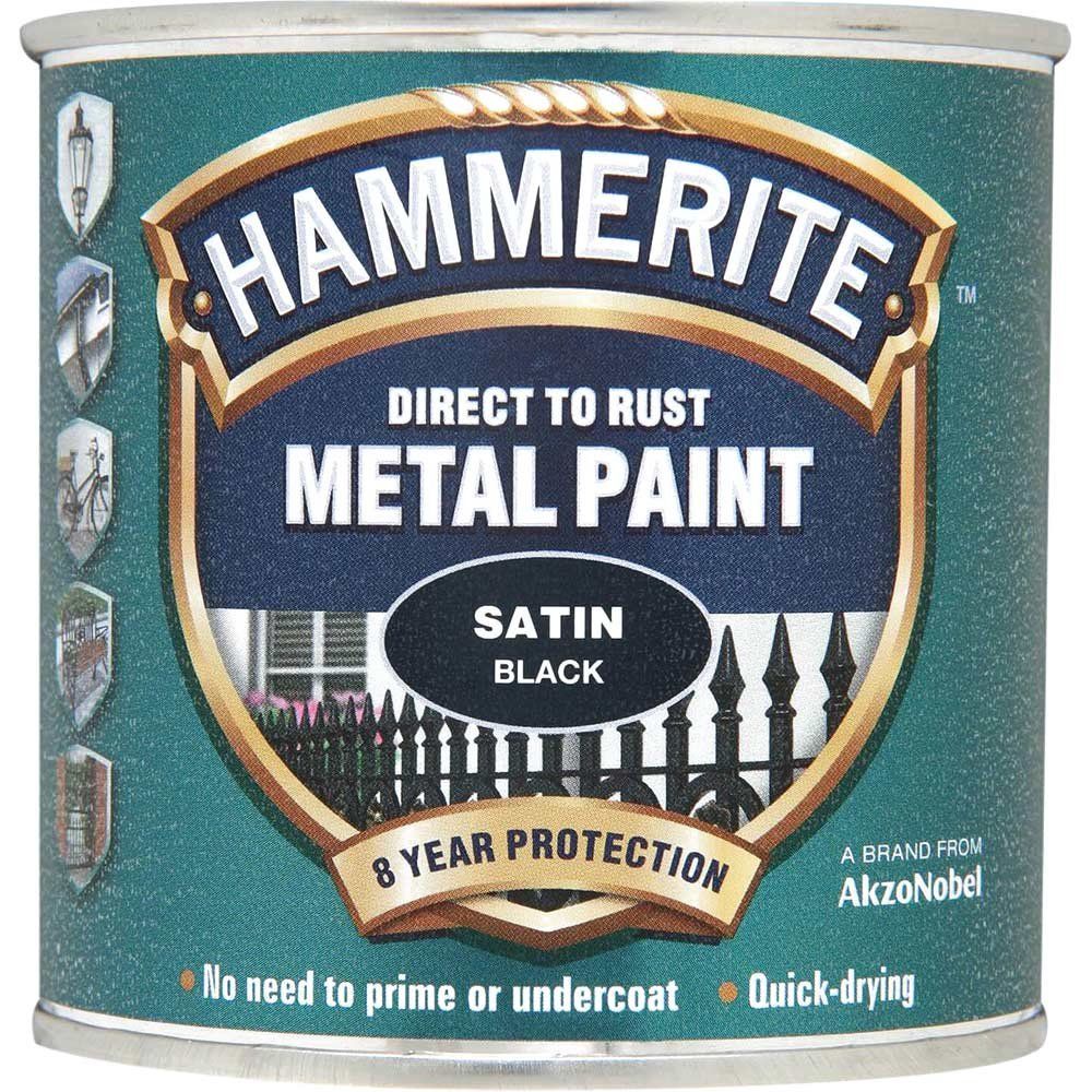 Hammerite 5084904 Direct To Rust Satin Finish Metal Paint Black 250Ml - Image 1