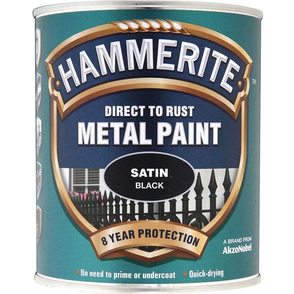 Hammerite 5092829 Direct To Rust Satin Finish Metal Paint Black 750Ml - Image 1