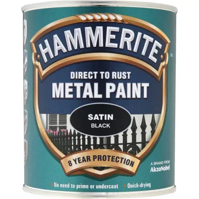 Hammerite 5092829 Direct To Rust Satin Finish Metal Paint Black 750Ml - Thumbnail 2