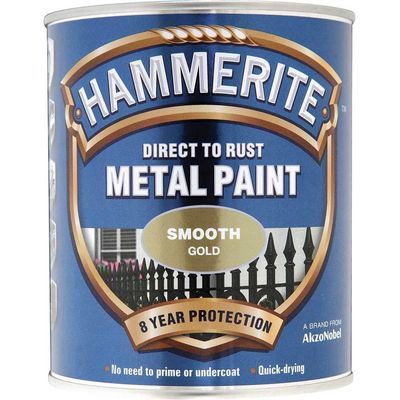 Hammerite 5092830 Direct To Rust Smooth Finish Metal Paint Gold 750Ml