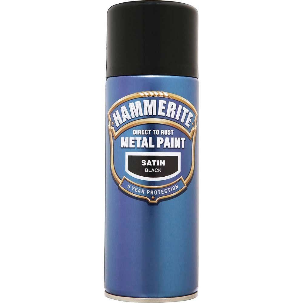 Hammerite 5084778 Direct To Rust Smooth Finish Aerosol Satin Black 400Ml - Image 1