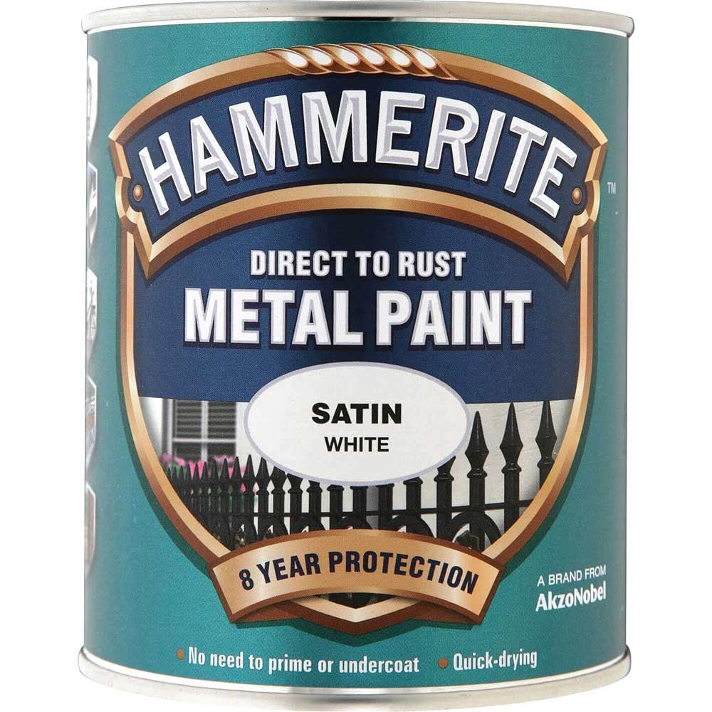 Hammerite 5092886 Direct To Rust Satin Finish Metal Paint White 750Ml - Image 1