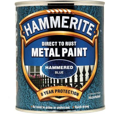 Hammerite 5092938 Direct To Rust Hammered Finish Metal Paint Blue 750Ml