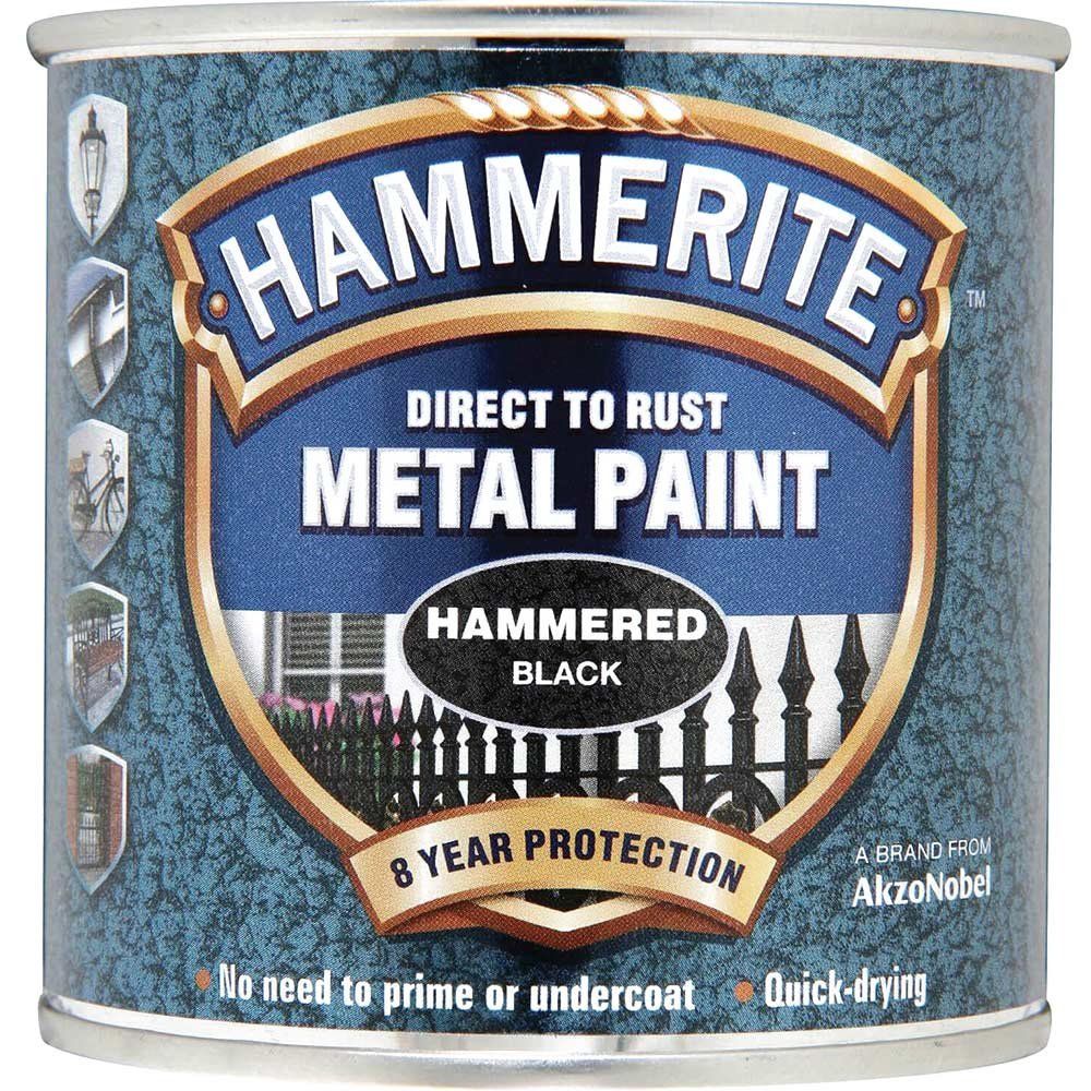 Hammerite 5084792 Direct To Rust Hammered Finish Metal Paint Black 250Ml - Image 1