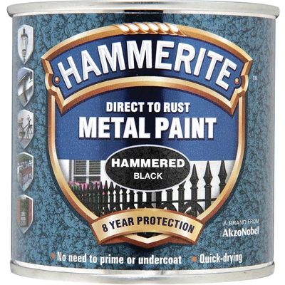 Hammerite 5084792 Direct To Rust Hammered Finish Metal Paint Black 250Ml