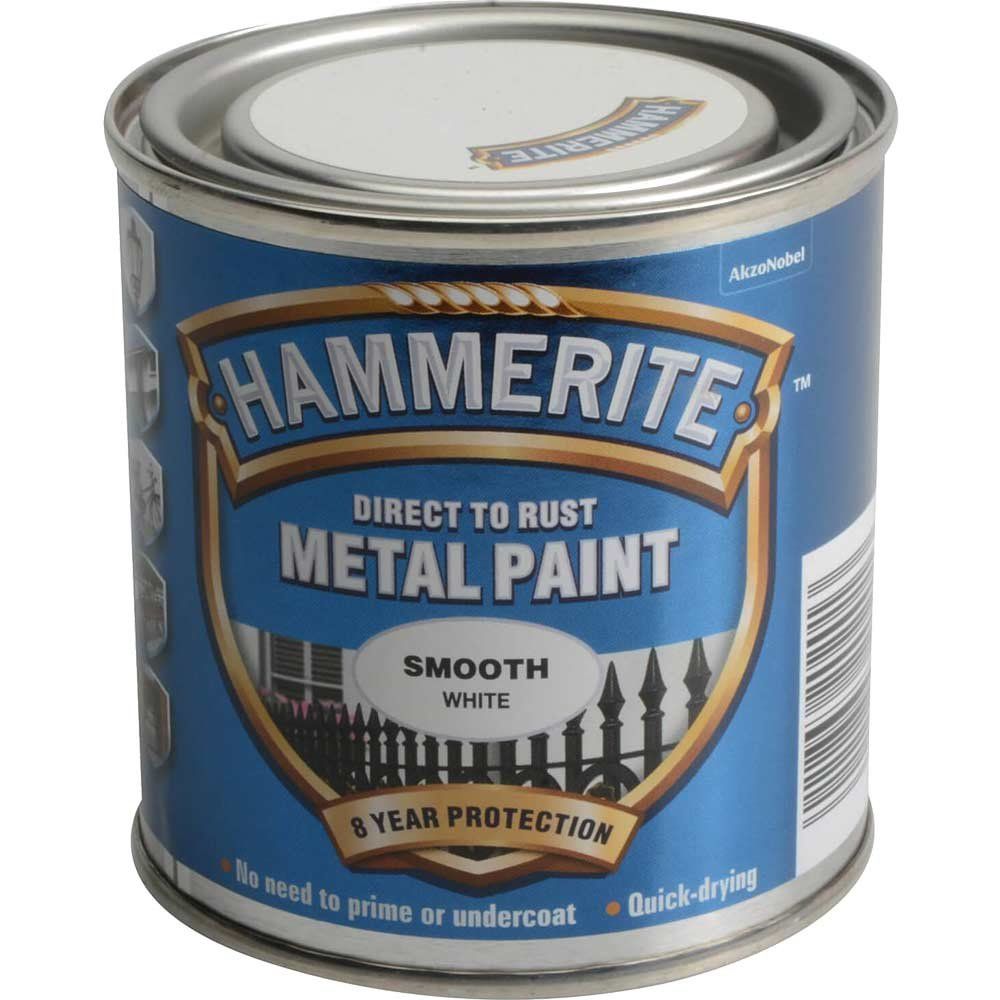 Hammerite 5084857 Direct To Rust Smooth Finish Metal Paint White 250Ml - Image 1