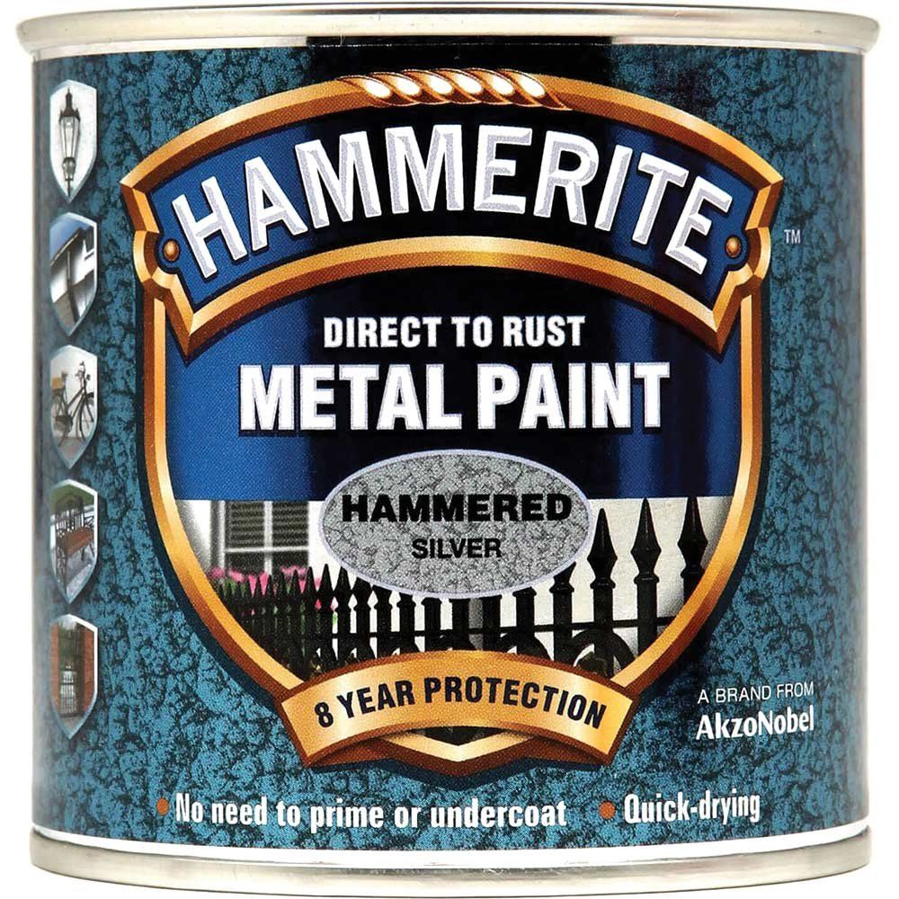 Hammerite 5084798 Direct To Rust Hammered Finish Metal Paint Silver 250Ml - Image 1