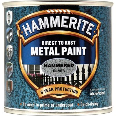 Hammerite 5084798 Direct To Rust Hammered Finish Metal Paint Silver 250Ml