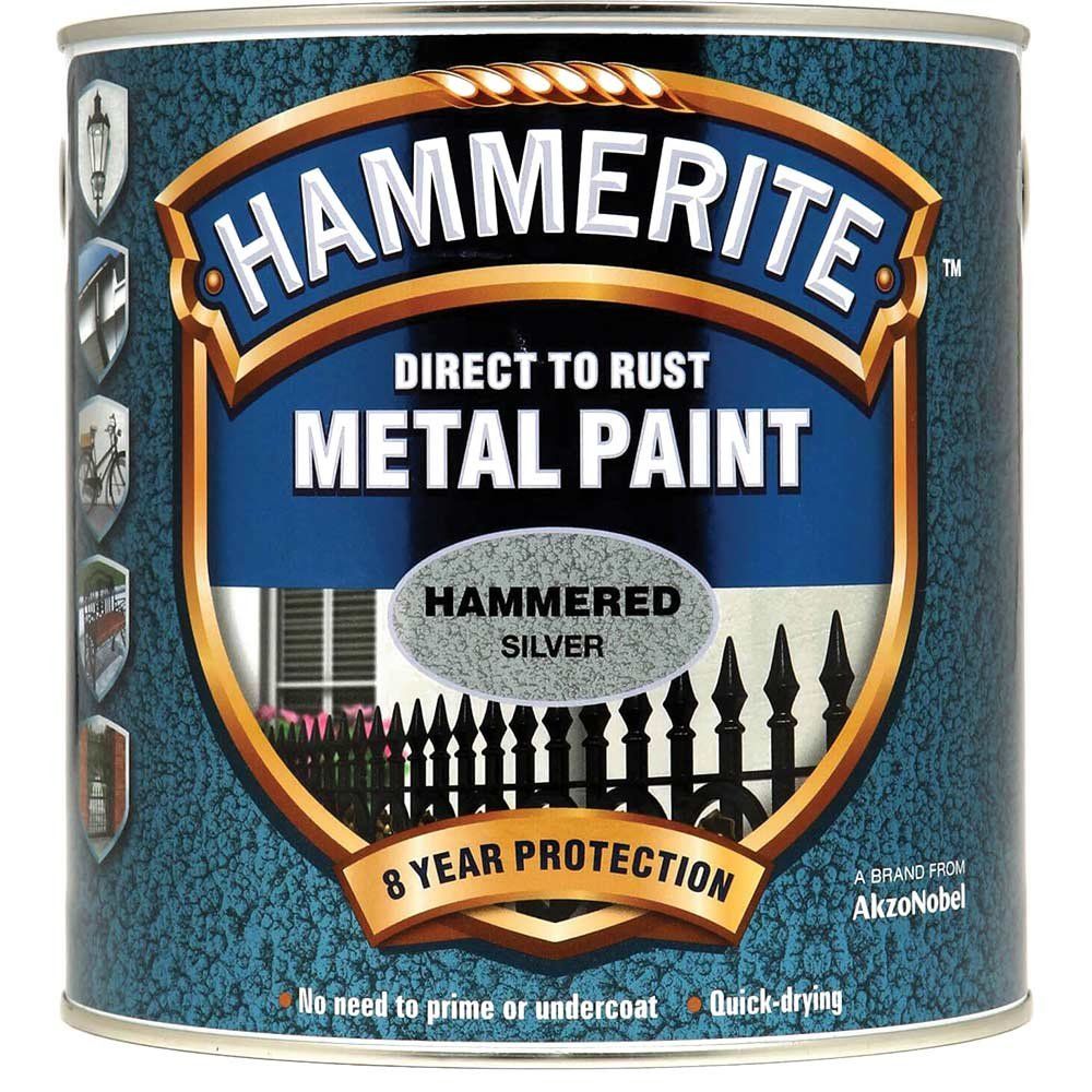 Hammerite 5084801 Direct To Rust Hammered Finish Metal Paint Silver 2.5 Litre - Image 1