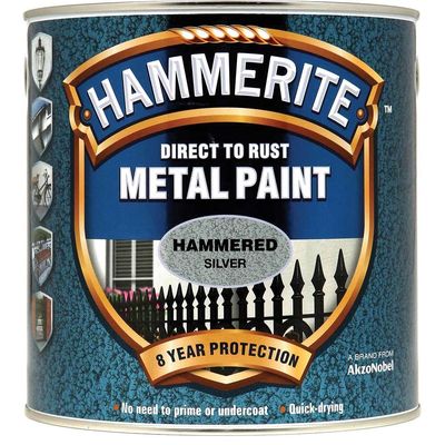 Hammerite 5084801 Direct To Rust Hammered Finish Metal Paint Silver 2.5 Litre