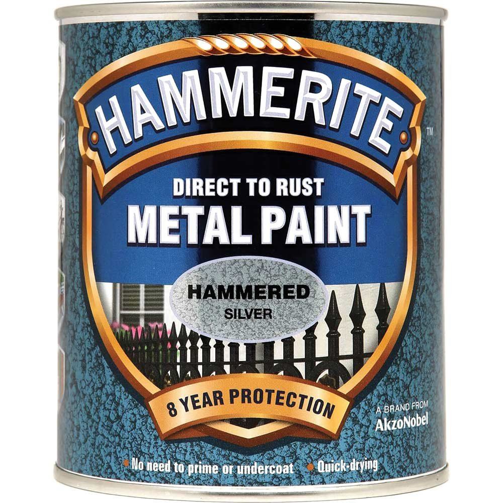 Hammerite 5092957 Direct To Rust Hammered Finish Metal Paint Silver 750Ml - Image 1