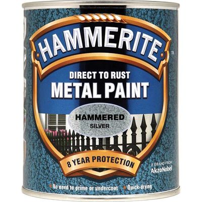 Hammerite 5092957 Direct To Rust Hammered Finish Metal Paint Silver 750Ml