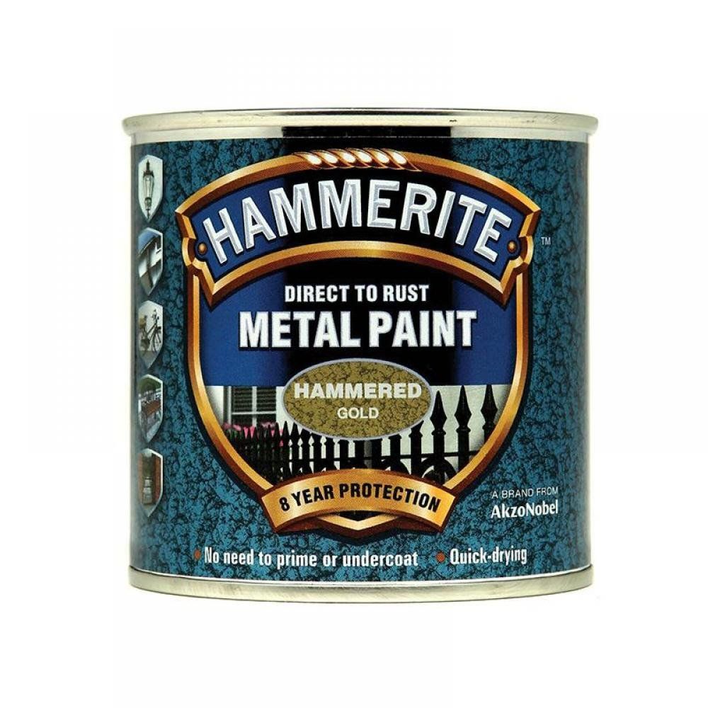 Hammerite Hammered Finish Metal Paint Gold 250ml - Image 1