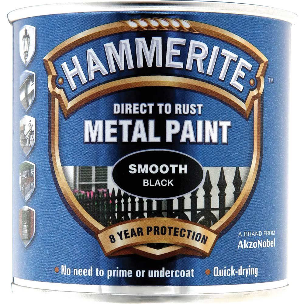 Hammerite 5084863 Direct To Rust Smooth Finish Metal Paint Black 250Ml - Image 1