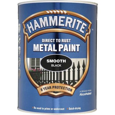 Hammerite 5084867 Direct To Rust Smooth Finish Metal Paint Black 5 Litre