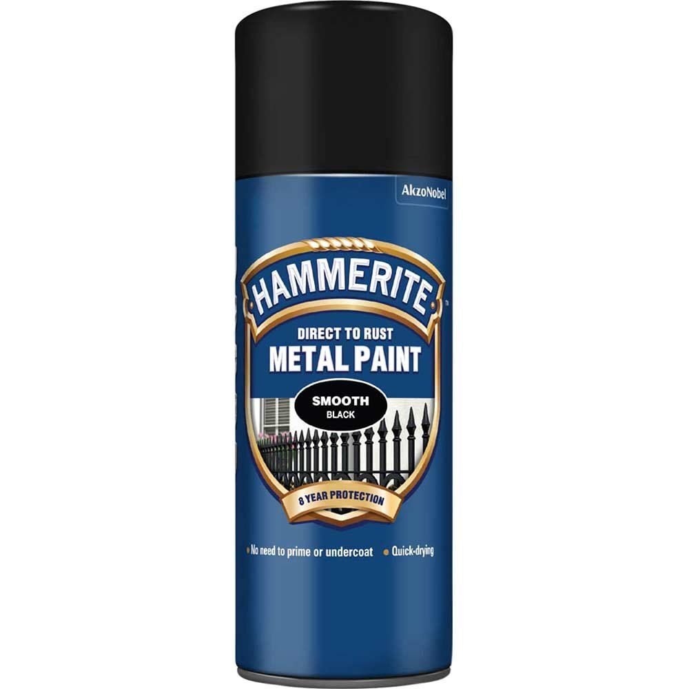 Hammerite 5092965 Direct To Rust Smooth Finish Aerosol Black 400Ml - Image 1