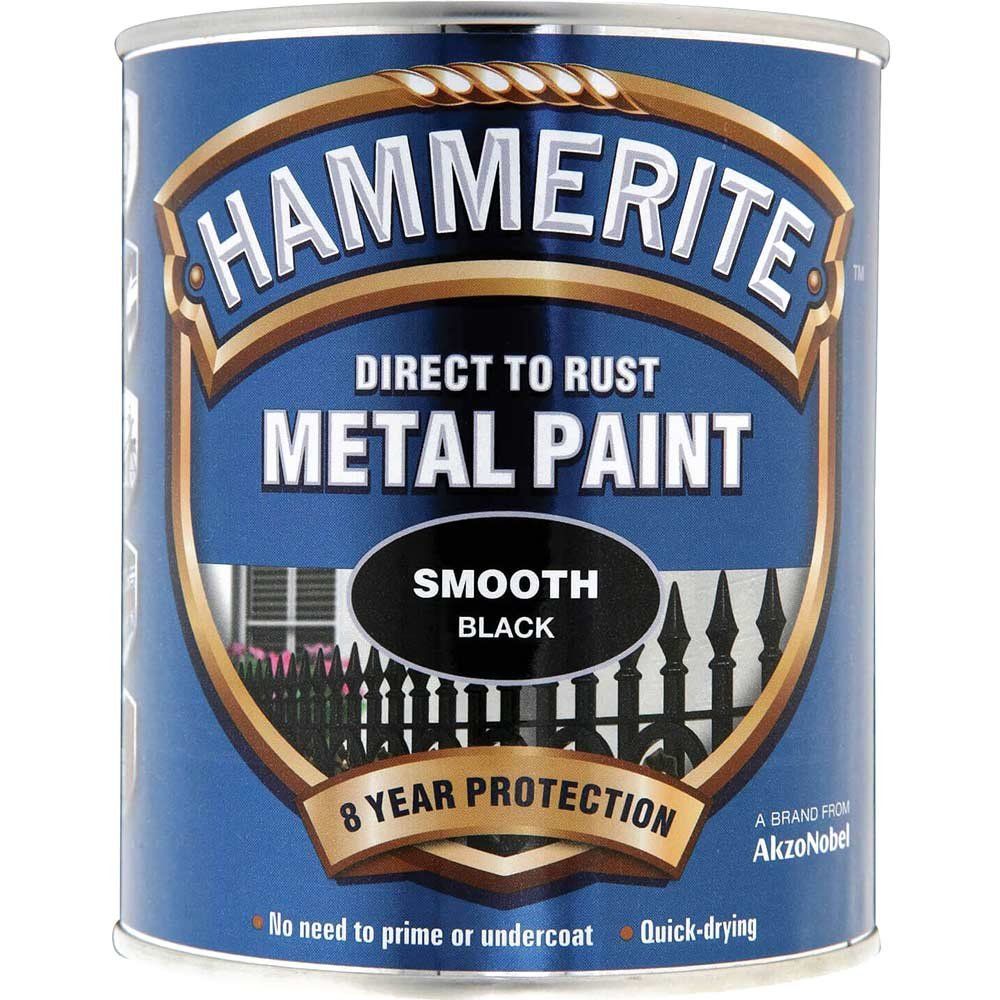Hammerite 5092966 Direct To Rust Smooth Finish Metal Paint Black 750Ml - Image 1