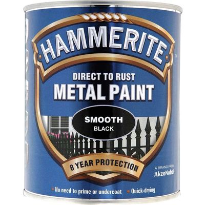 Hammerite 5092966 Direct To Rust Smooth Finish Metal Paint Black 750Ml