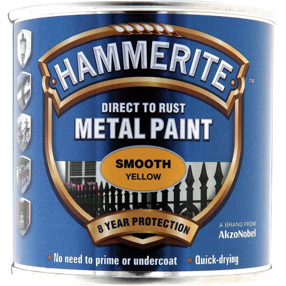 Hammerite 5084874 Direct To Rust Smooth Finish Metal Paint Yellow 250Ml - Image 1