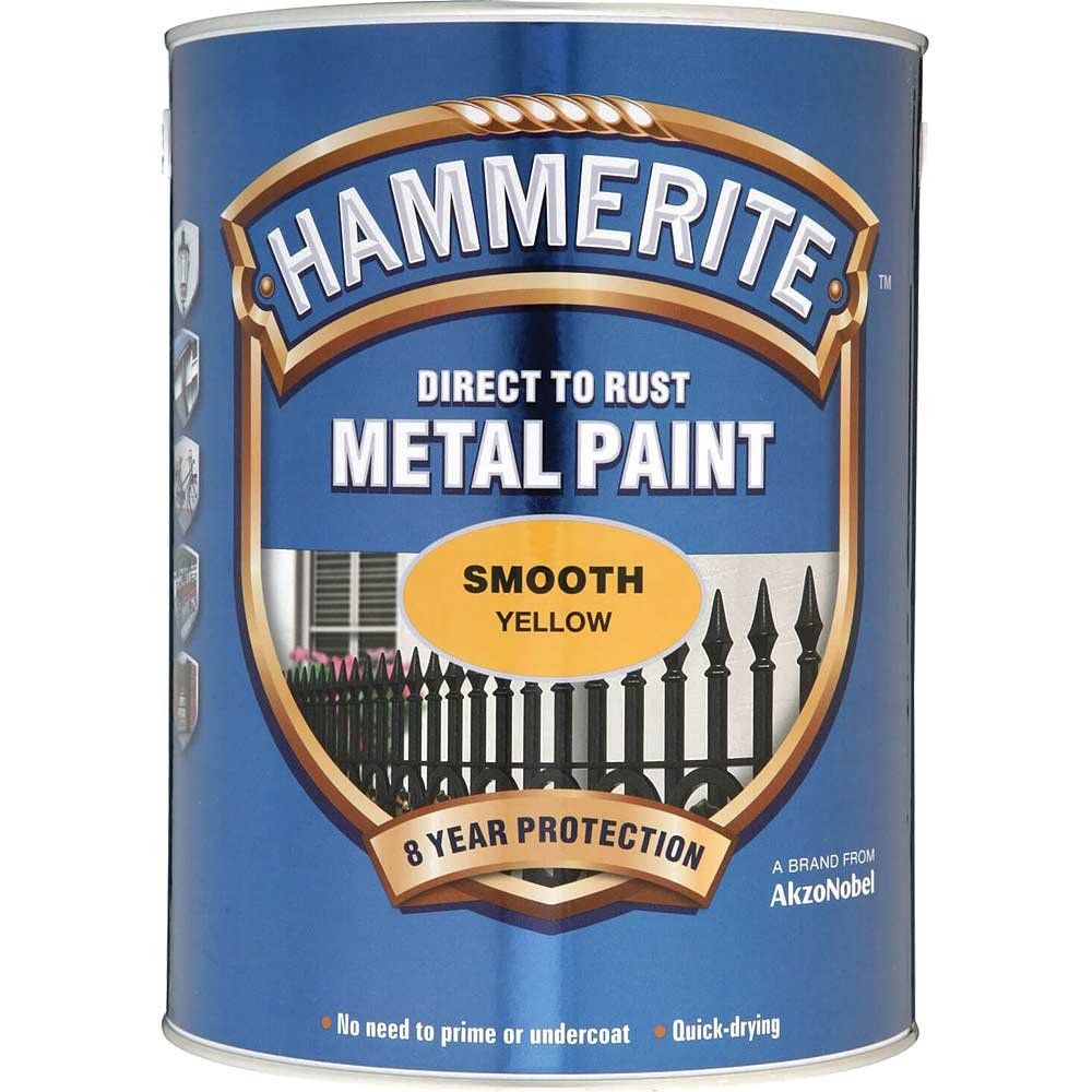 Hammerite 5084878 Direct To Rust Smooth Finish Metal Paint Yellow 5 Litre - Image 1