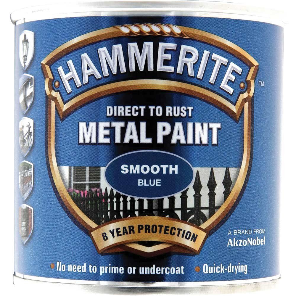 Hammerite 5084884 Direct To Rust Smooth Finish Metal Paint Blue 250Ml - Image 1