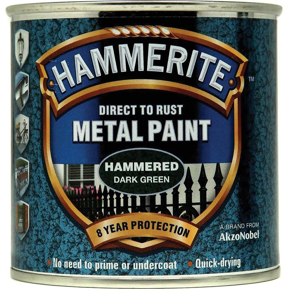 Hammerite 5084831 Direct To Rust Hammered Finish Metal Paint Dark Green 250Ml - Image 1