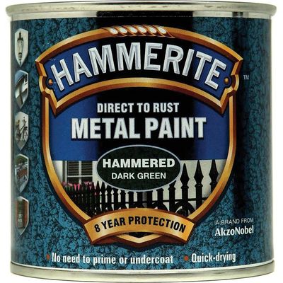 Hammerite 5084831 Direct To Rust Hammered Finish Metal Paint Dark Green 250Ml