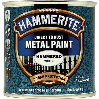 Hammerite 5084836 Direct To Rust Hammered Finish Metal Paint White 250Ml