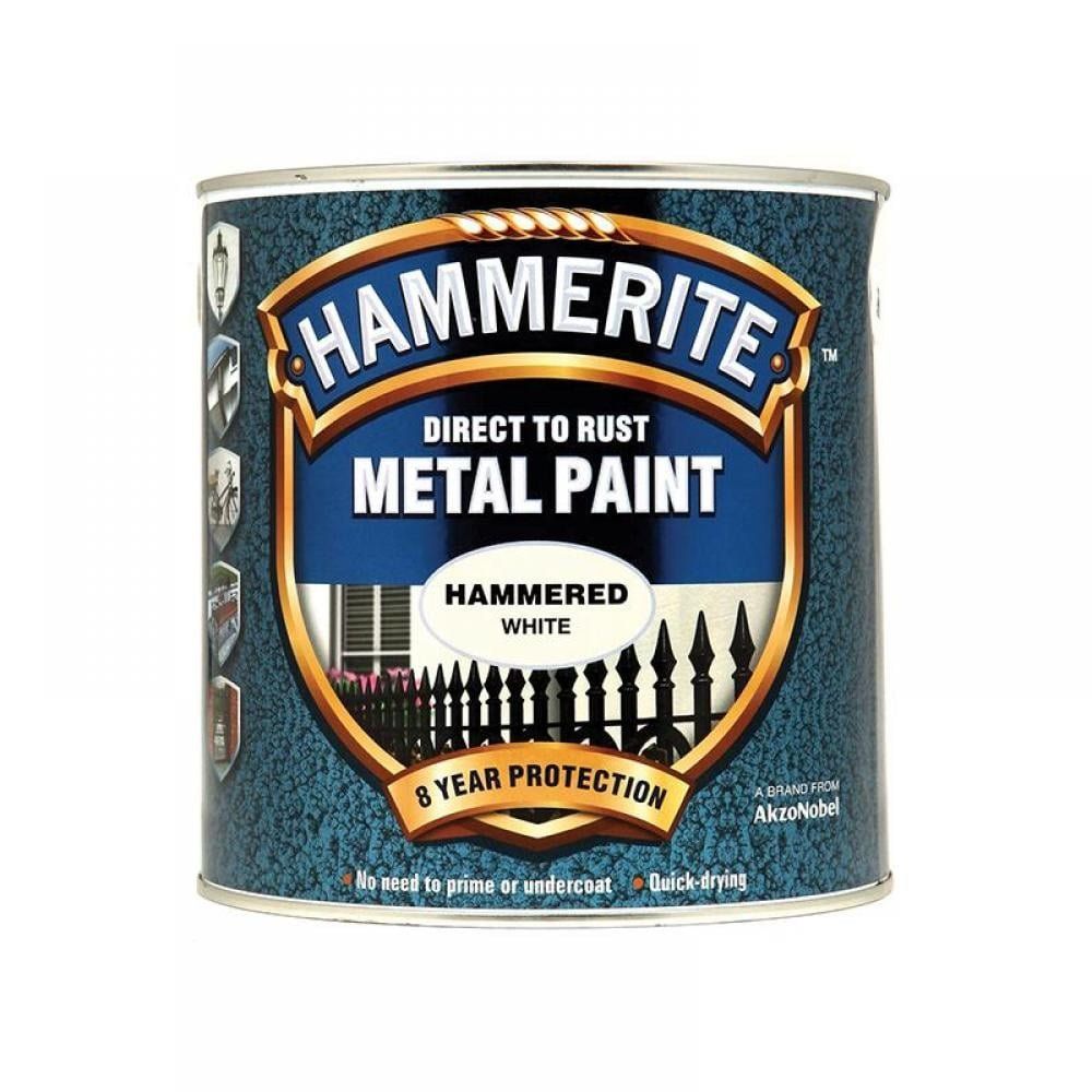 Hammerite Hammered Finish Metal Paint White 2500ml - Image 1