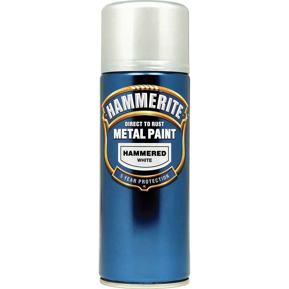 Hammerite 5084784 Direct To Rust Hammered Finish Aerosol White 400Ml - Image 1