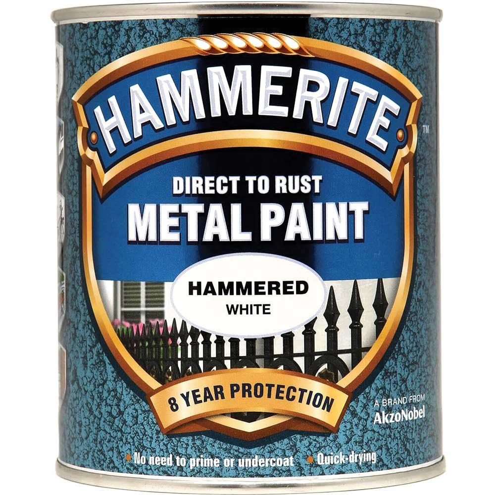 Hammerite 5092971 Direct To Rust Hammered Finish Metal Paint White 750Ml - Image 1