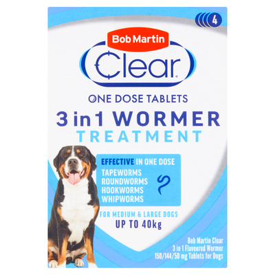 Pack of 4 Bob Martin Clear 3-in-1 Wormer Tablets