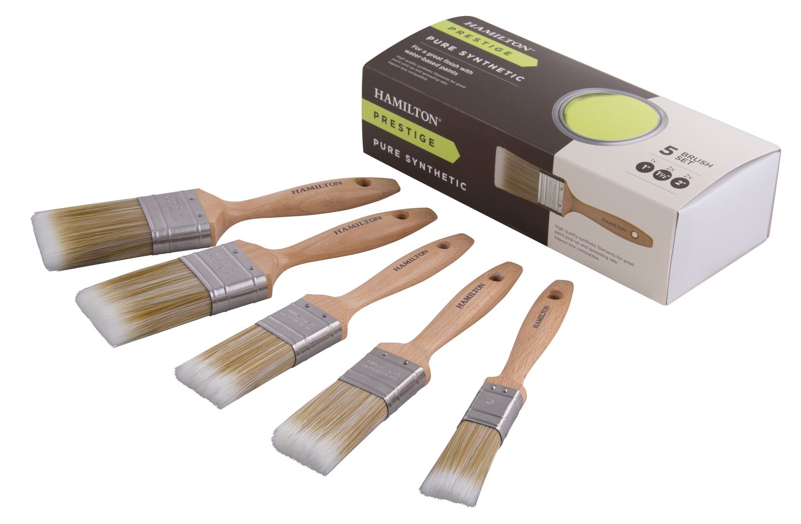 Hamilton Brown Pack of 5 Prestige Wood Pure Synthetic Paint Brushes - Image 1