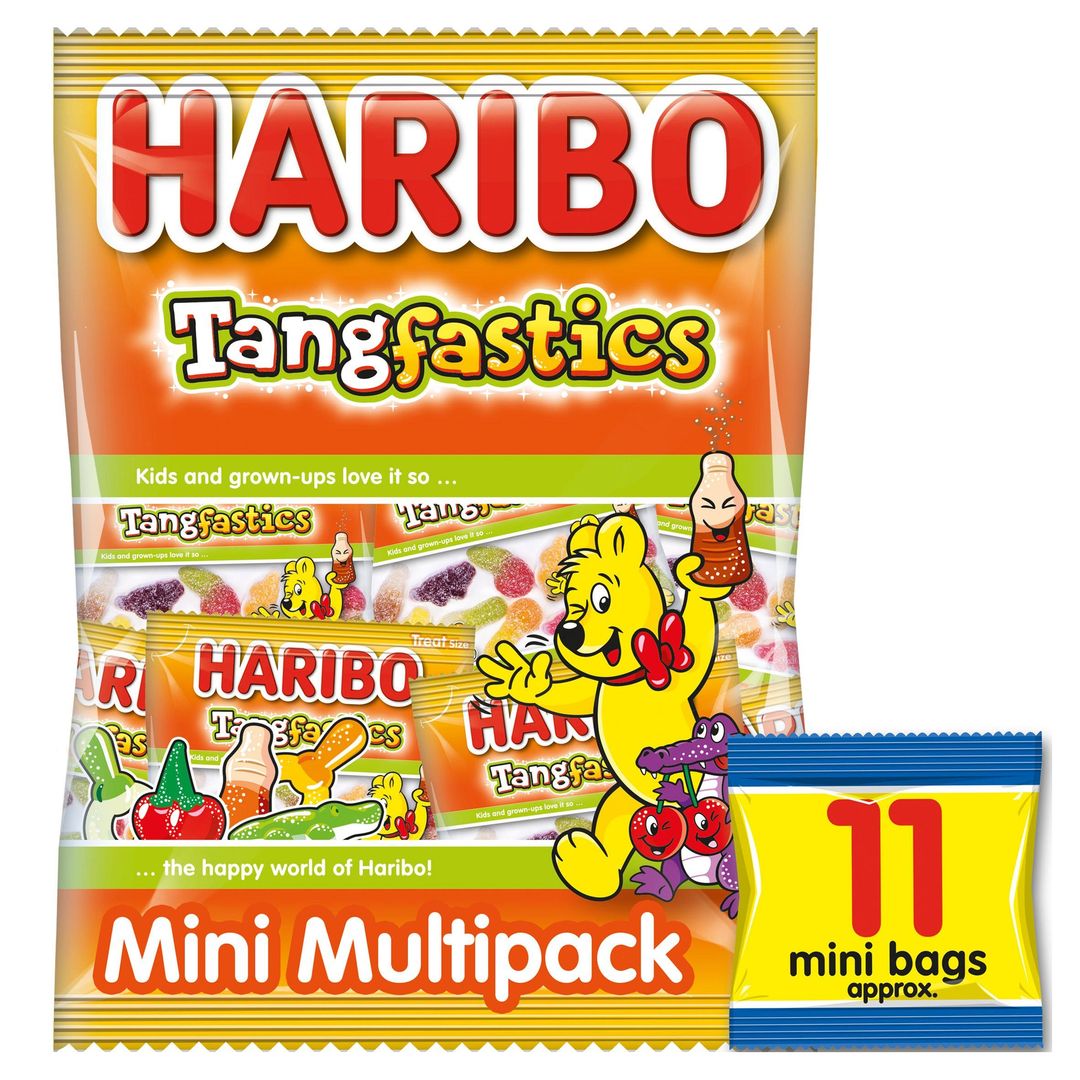 HARIBO Tangfastics Minis Fruit & Cola Flavour Fizzy Jelly Sweets 11 x 16g Fun Size Bags - Image 1