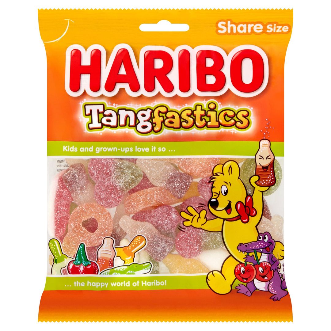 HARIBO Tangfastics Fruit & Cola Flavour Fizzy Jelly Sweets Sharing Bag 160g - Image 1