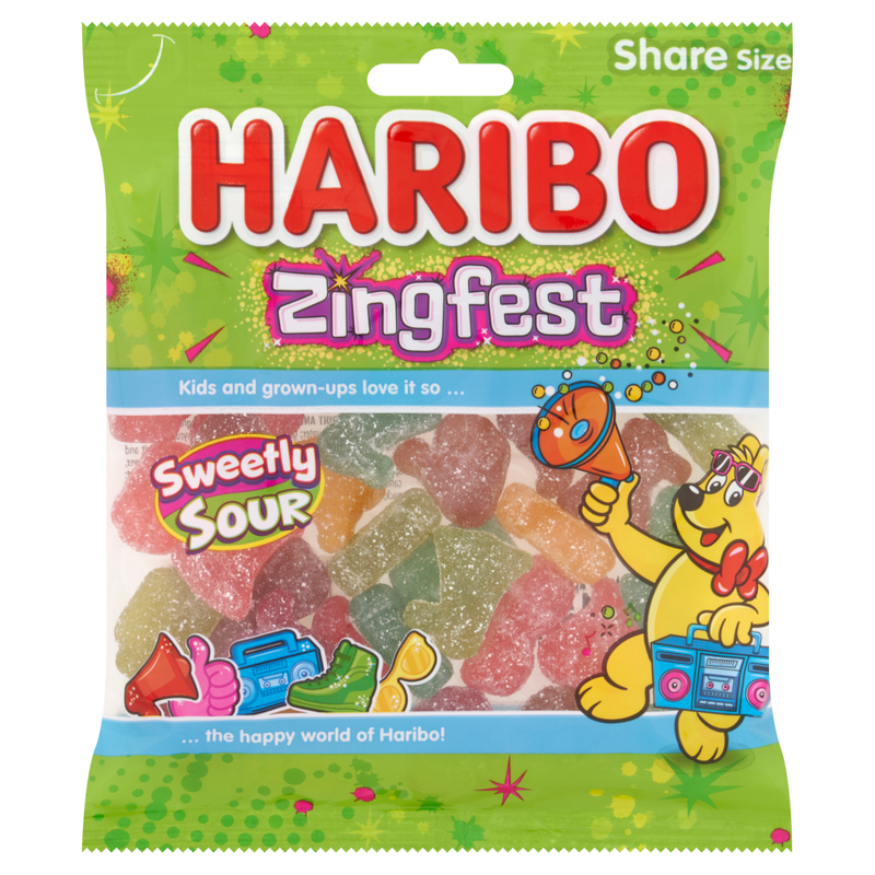 HARIBO Zingfest Sour Fizzy Jelly Sweets Sharing Bag 150g - Image 1