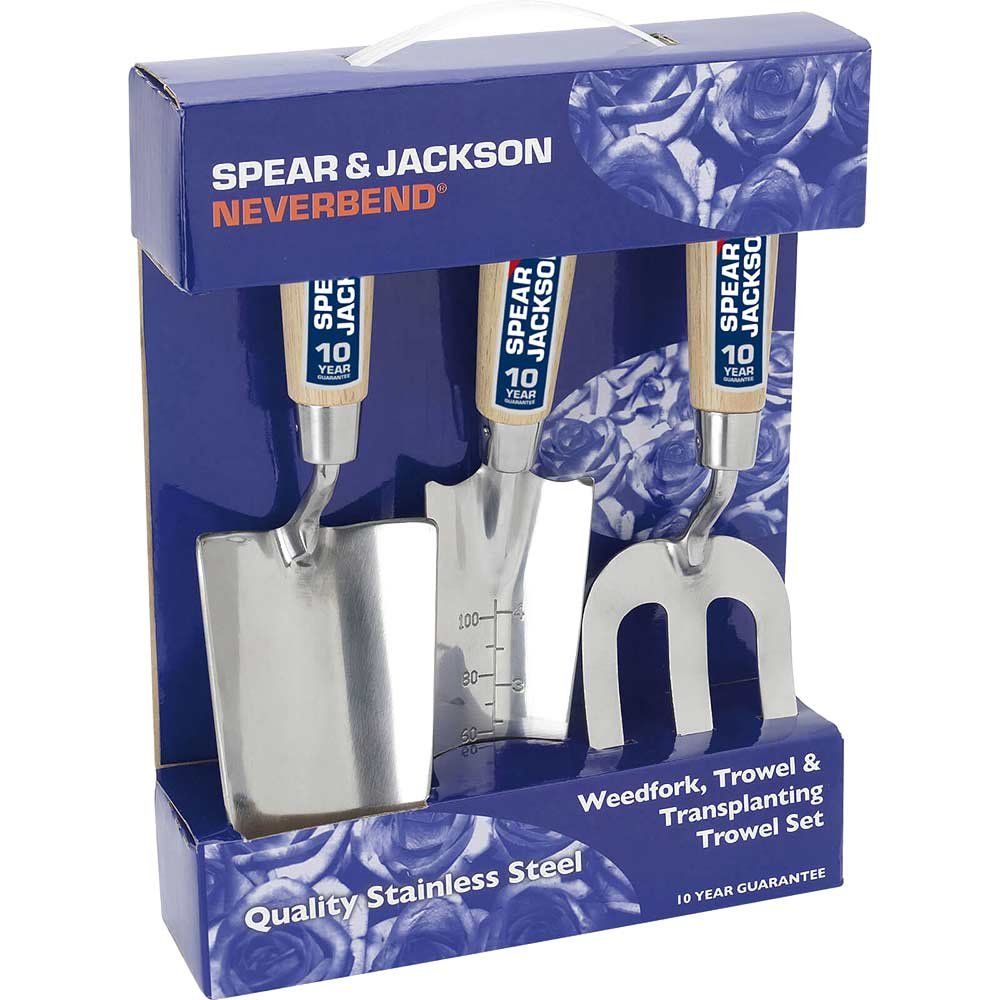 Spear and Jackson 3 Piece Neverbend Stainless Steel Hand Trowel and Weedfork Set - Image 1
