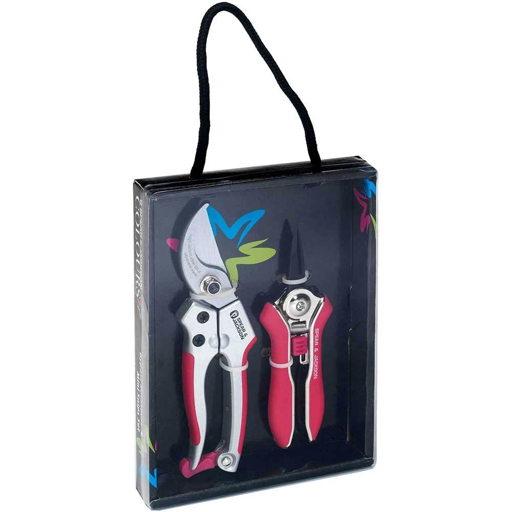 Spear and Jackson Colours Pink Bypass Secateurs and Mini Snips Set - Image 1