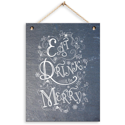 'Eat Drink & Be Merry' Christmas Slate Plaque - Thumbnail 2