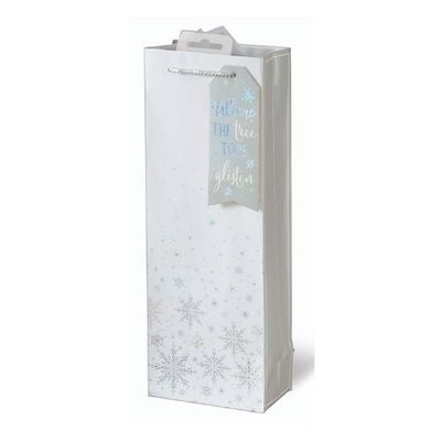 Ice Snowflakes Design Christmas Bottle Bag - White - Thumbnail 2