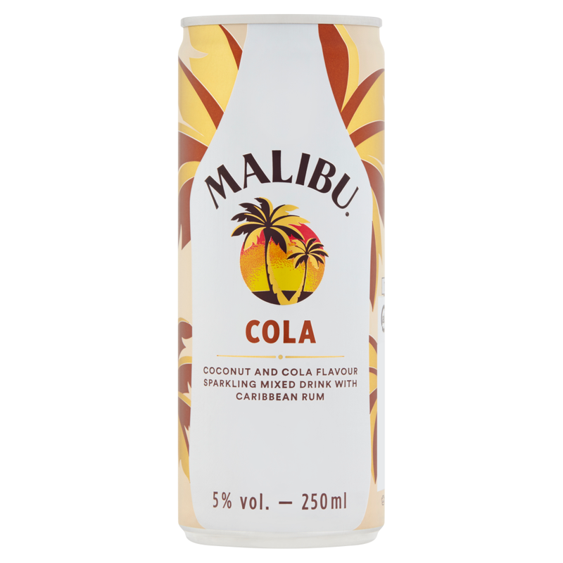 Malibu Coconut Rum & Cola Pre-Mixed Can Multipack, 12 x 250 ml - Image 1