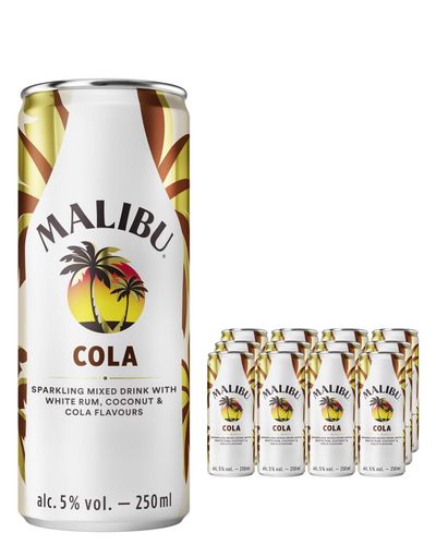 Malibu Coconut Rum & Cola Pre-Mixed Can Multipack, 12 x 250 ml - Thumbnail 2