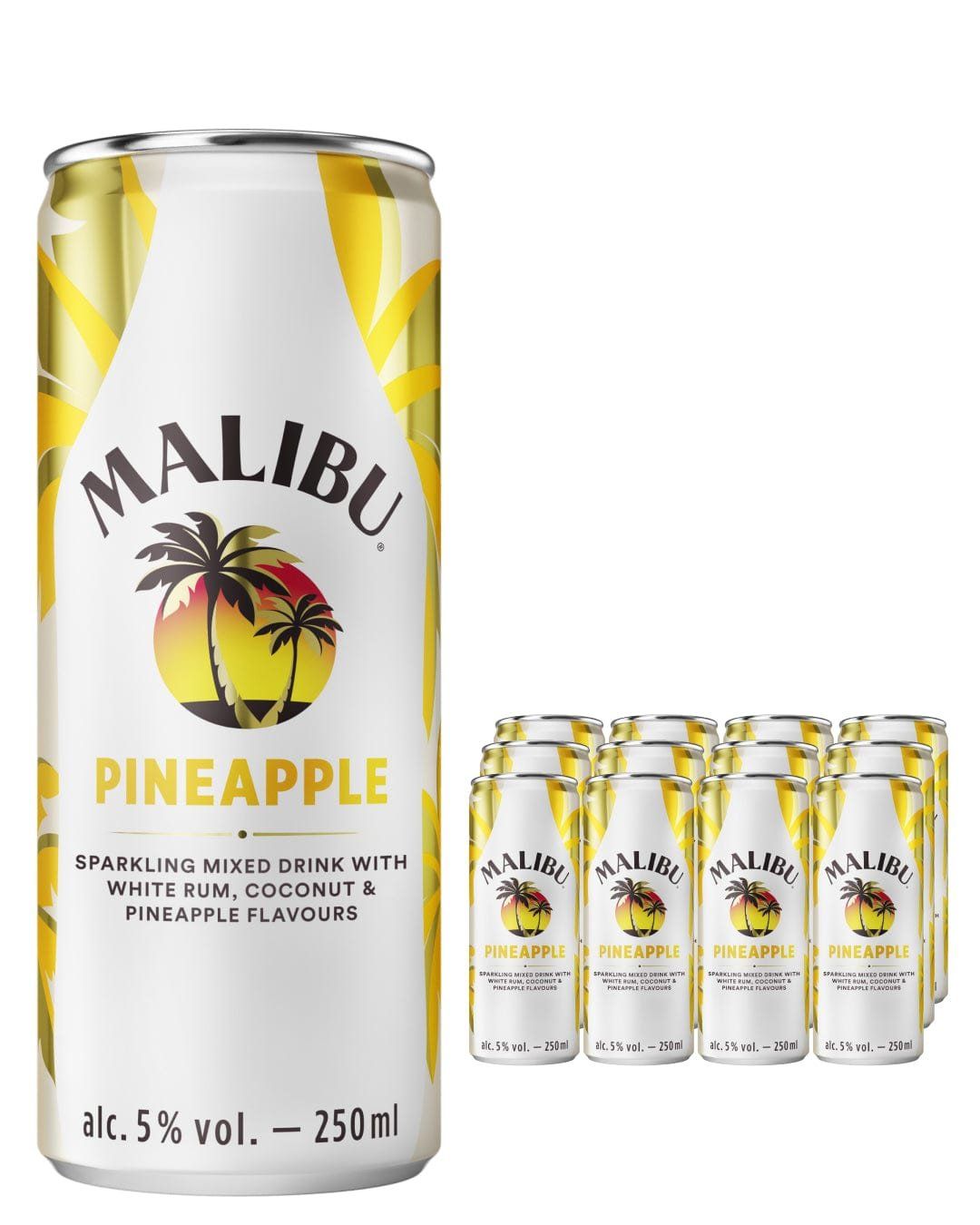 Malibu Coconut Rum & Pineapple Pre-Mixed Can Multipack, 12 x 250 ml - Image 1