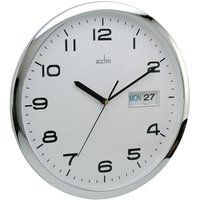 Acctim Supervisor Quartz Wal Clock With Day and Date Display 320mm Diameter Chrome and White - 21027 - Thumbnail 2