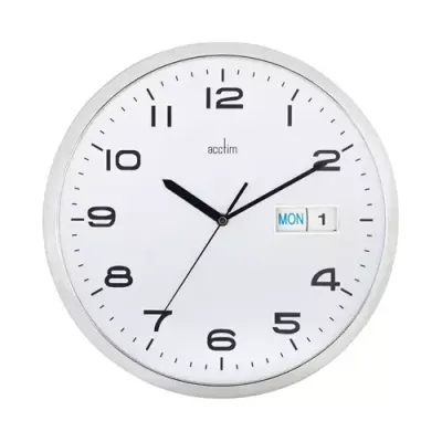 Acctim Supervisor Quartz Wal Clock With Day and Date Display 320mm Diameter Chrome and White - 21027