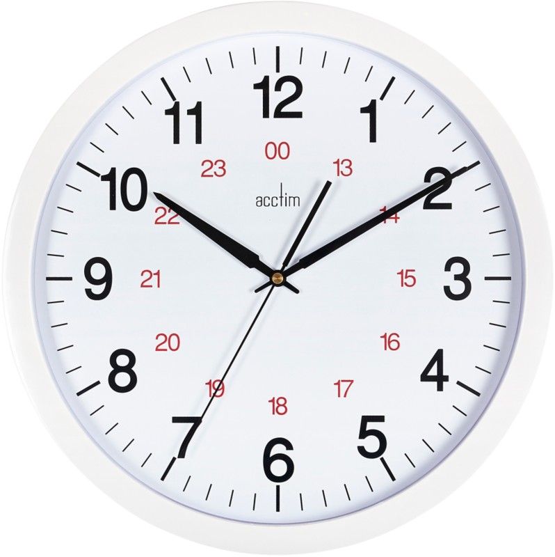 Acctim Metro Quartz 24 Hour Wall Clock 355mm Diameter White - 21202 - Image 1