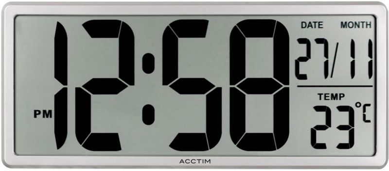 Acctim Date Keeper Jumbo LCD Digital Wall or Desk Clock With Autoset Silver - 22357 - Image 1