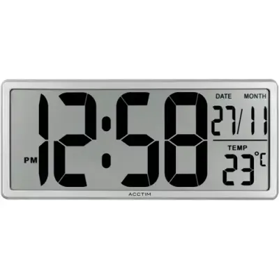 Acctim Date Keeper Jumbo LCD Digital Wall or Desk Clock With Autoset Silver - 22357 - Thumbnail 2
