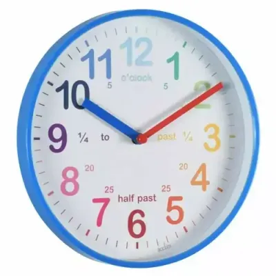 Acctim Wickford Time Teaching Wall Clock With Multi-coloured Numbers and Blue Edging - 22529
